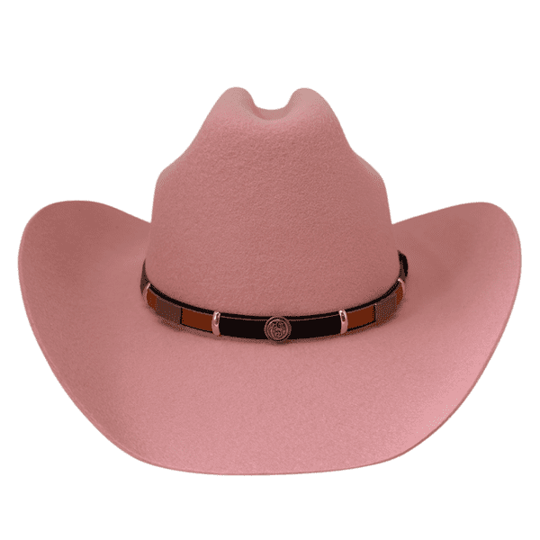 Cattleman Cowboy Hat with black and brown leather band  - Dusty Rose Pink