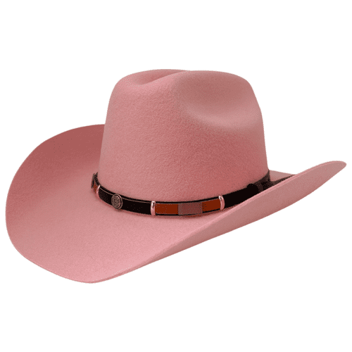 Cattleman Cowboy Hat with black and brown leather band  - Dusty Rose Pink