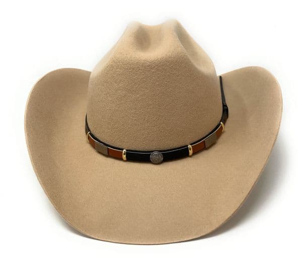 Cattleman Cowboy Hat with black and brown leather        band  - Tan