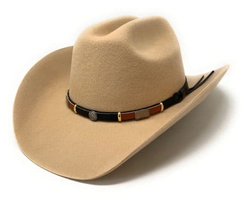 Cattleman Cowboy Hat with black and brown leather band - Tan