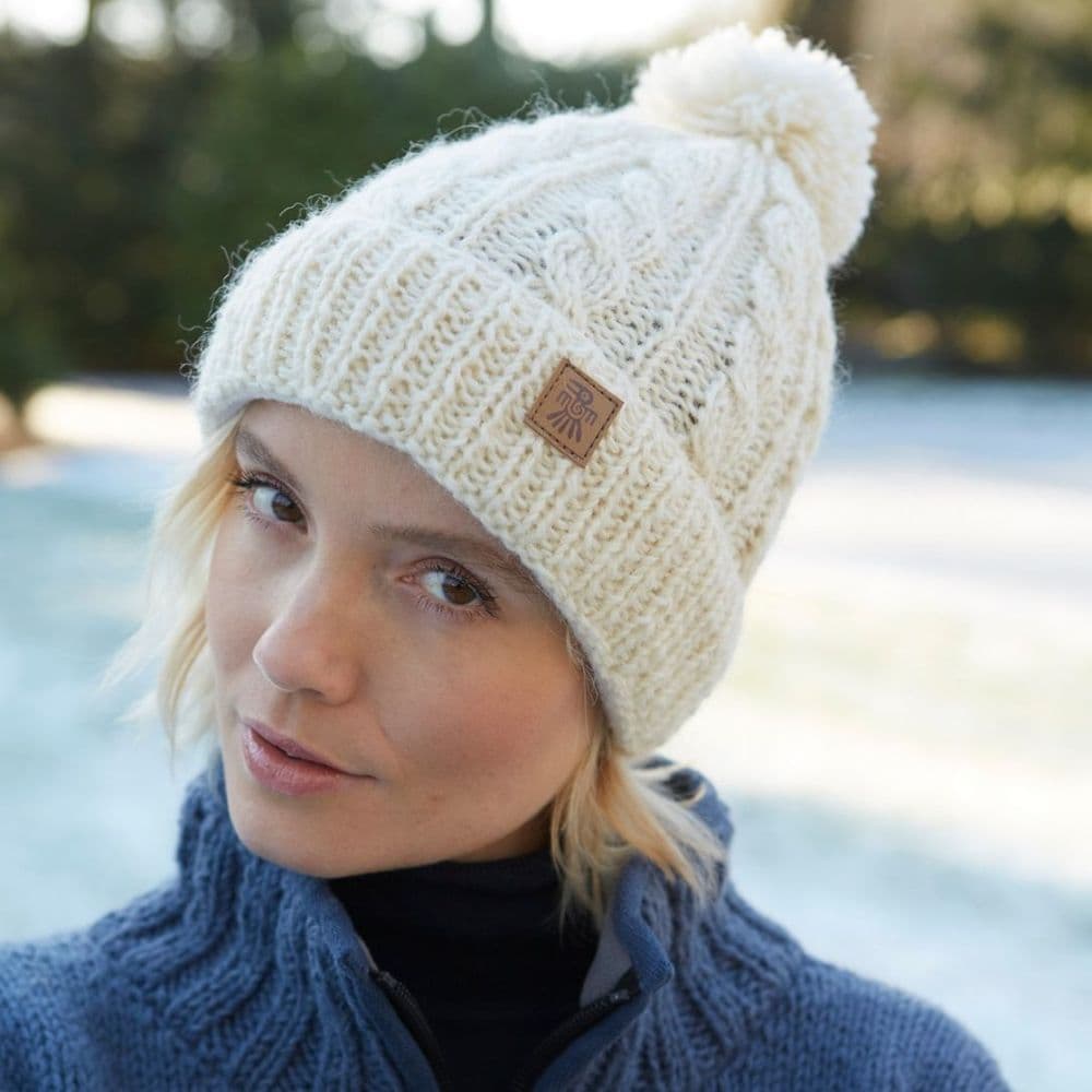 Aran Cable Ladies Knitted Hat With Peak Aran Cable Knit Peak Hat