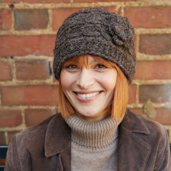 Chamonix Flower Beanie Hat - Bark Brown