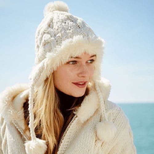 Chamonix Wool/Faux Fur Chullo - Cream - Size XS