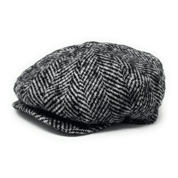 Chunky Tweed Herringbone Newsboy Bakerboy Cap (Black)