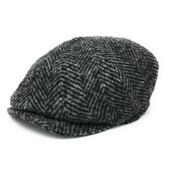 Chunky Tweed Herringbone Newsboy Bakerboy Cap (Grey or Navy)