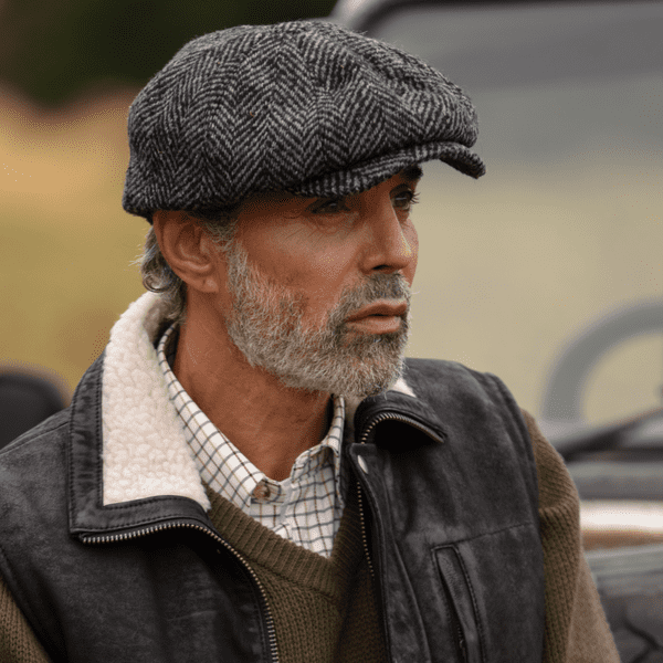 Chunky Tweed Herringbone Newsboy Bakerboy Cap (Grey or Navy)