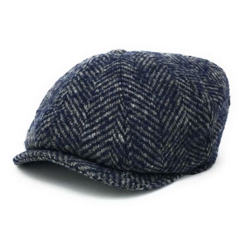 Chunky Tweed Herringbone Newsboy Bakerboy Cap (Navy or Grey)