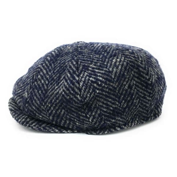 Chunky Tweed Herringbone Newsboy Bakerboy Cap (Navy or Grey)