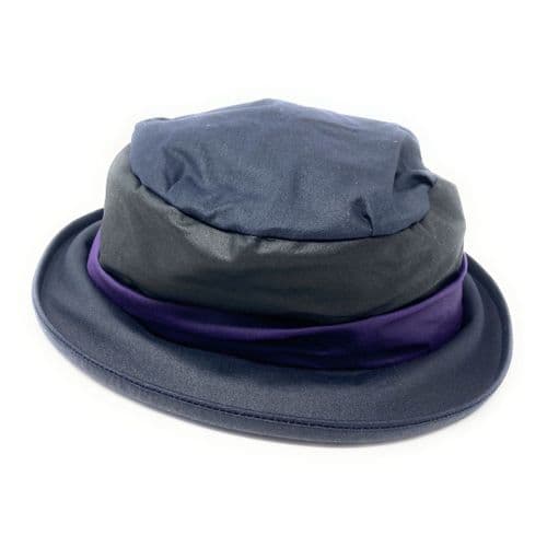 Cloche Waxed Cotton Bucket Hat - Navy/Black/Purple