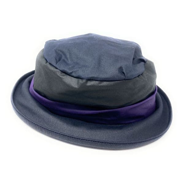 Cloche Waxed Cotton Bucket Hat - Navy/Black/Purple