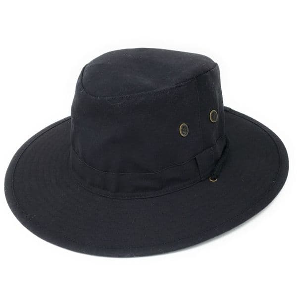 Cotton Summer Sun Hat with Chin Strap - Navy Blue - Rambler