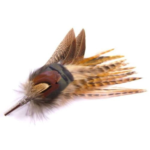 Country Feather Brooch - Tan Gamebird