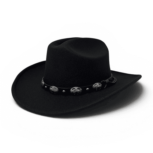 Cowboy Cattleman Hat Black Wool Felt with Buckle Trim