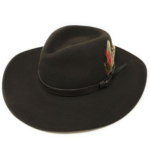 Cowboy Fedora Hat with Removable Feather - Brown