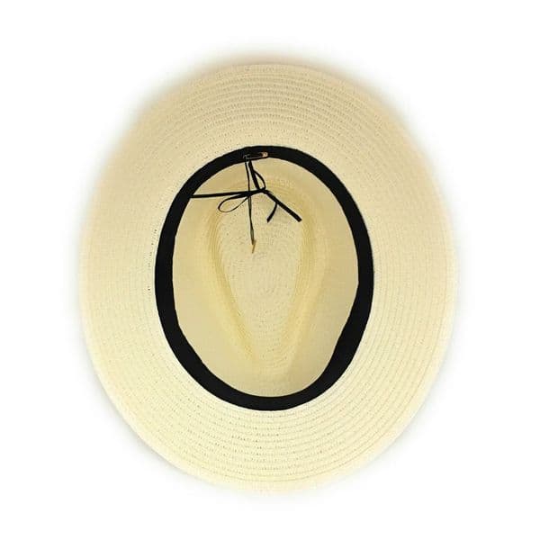 Cream Straw Summer Fedora Hat  with Black Band Packable