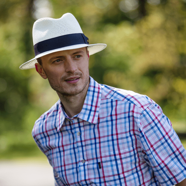 Cream Straw Summer Fedora Hat  with Black Band Packable