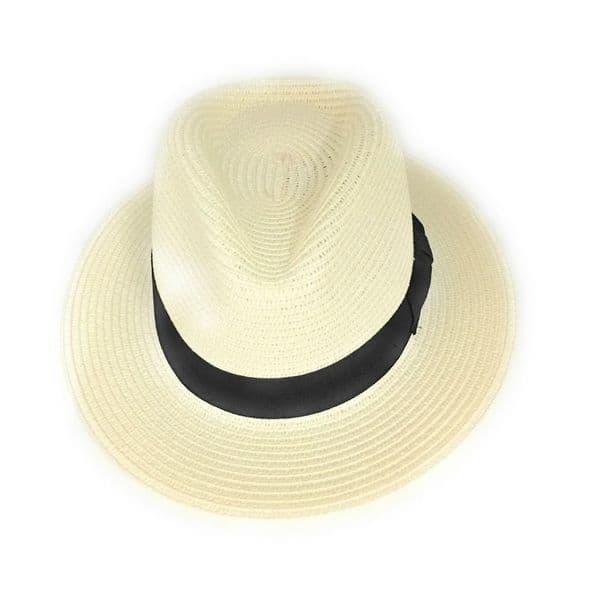 Cream Straw Summer Fedora Hat  with Black Band Packable