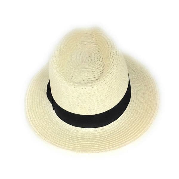 Cream Straw Summer Fedora Hat  with Black Band Packable