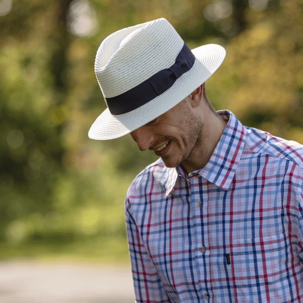Cream Straw Summer Fedora Hat with Black Band Packable