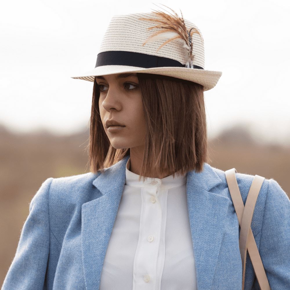 Cream Summer Trilby Hat with Removable Feather Brooch Tetbury