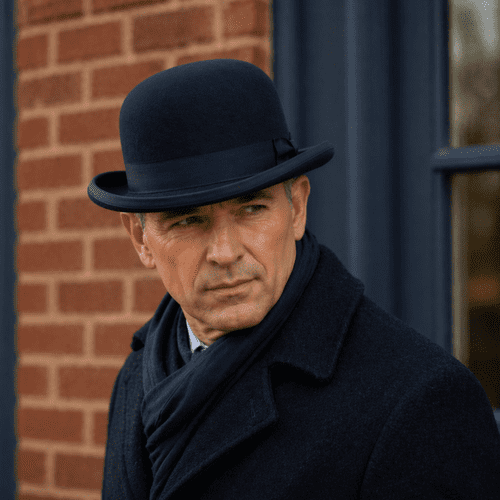 Dark Navy Wool Bowler Hat - Lined