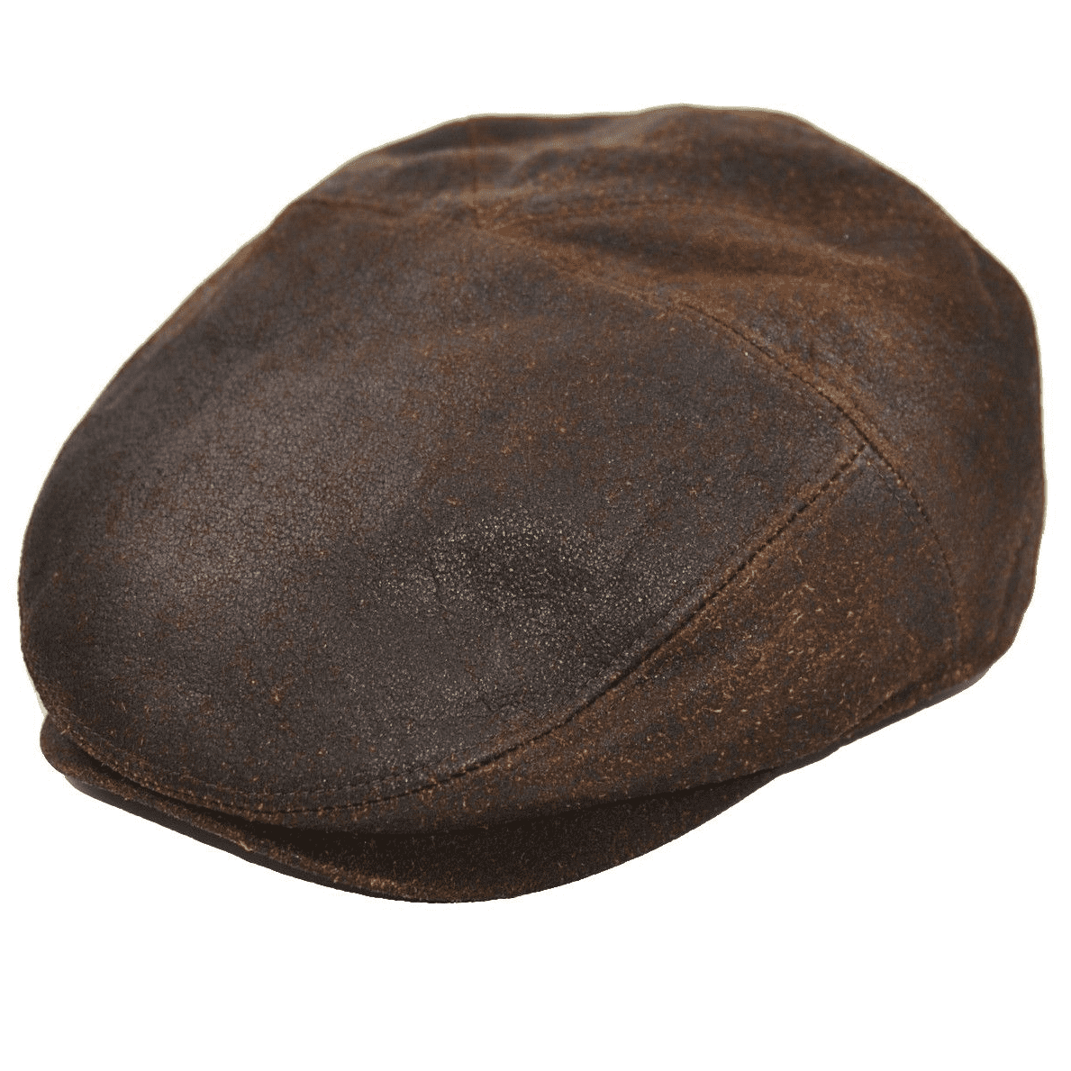 Distressed Leather Panel Flat Cap Brown - Main Image