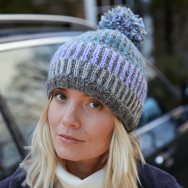 Dunoon bobble beanie - Grey, Teal, Lilac