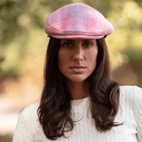 Dusty Pink Check Harris Tweed Flat Cap