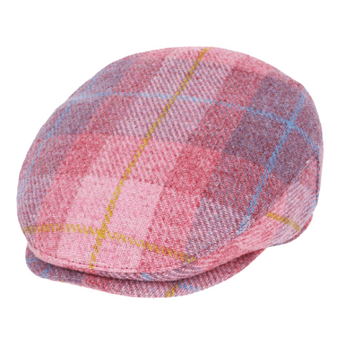 Dusty Pink Check Harris Tweed Flat Cap