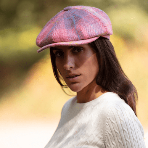 Dusty Pink Check Harris Tweed News/Baker boy Cap