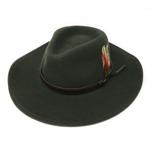 Fedora Cowboy Hat Crushable Safari with Removable Feather - Green
