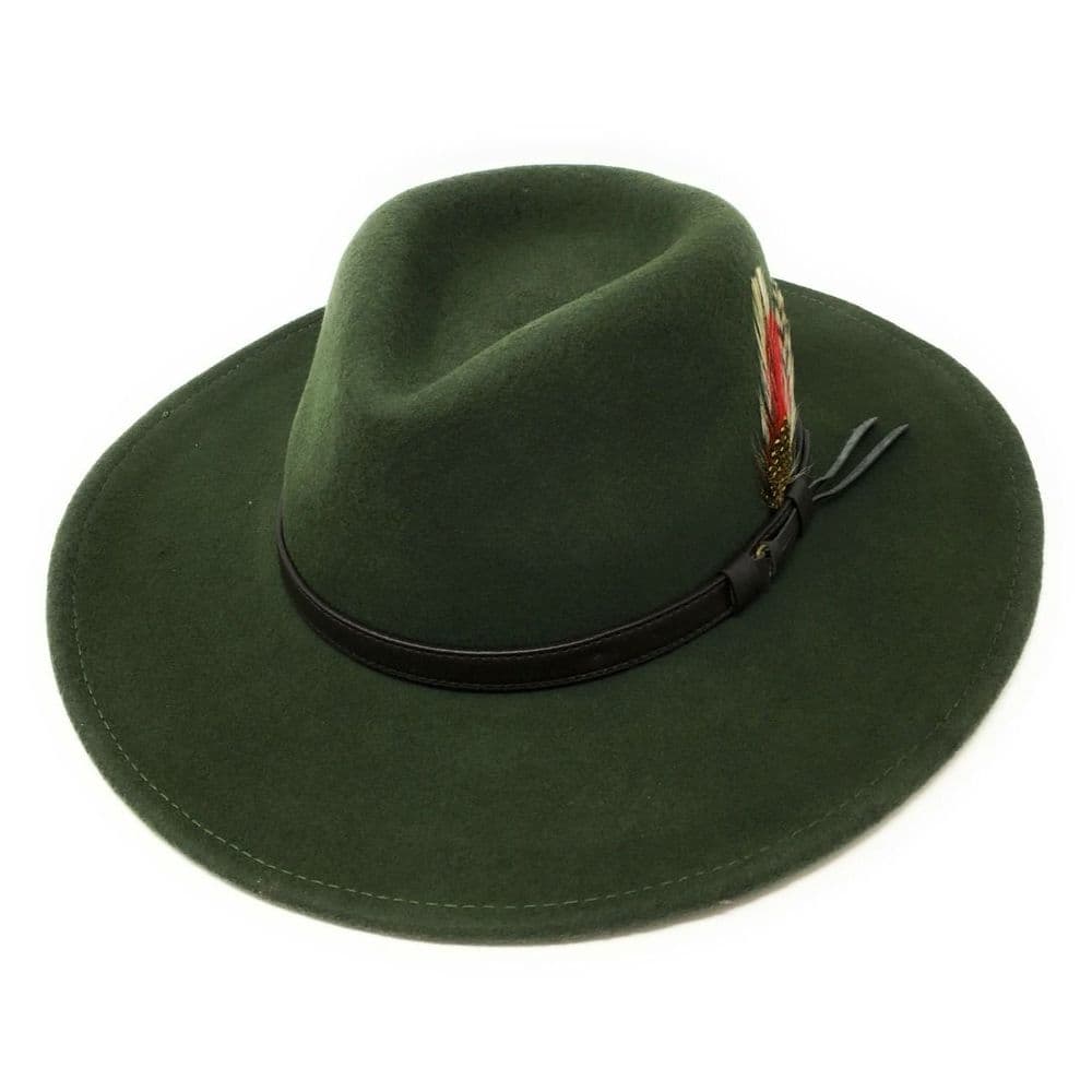 Fedora Cowboy Hat Crushable Safari with Removable Feather Olive