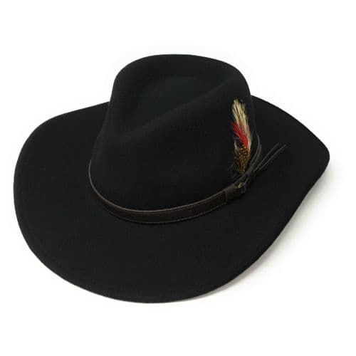 Fedora Crushable Safari Cowboy Hat with Removable Feather - Black