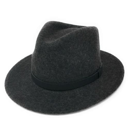 Fedora Hat Crushable Wool Felt with Leather Belt Trim - Charcoal - Haydock
