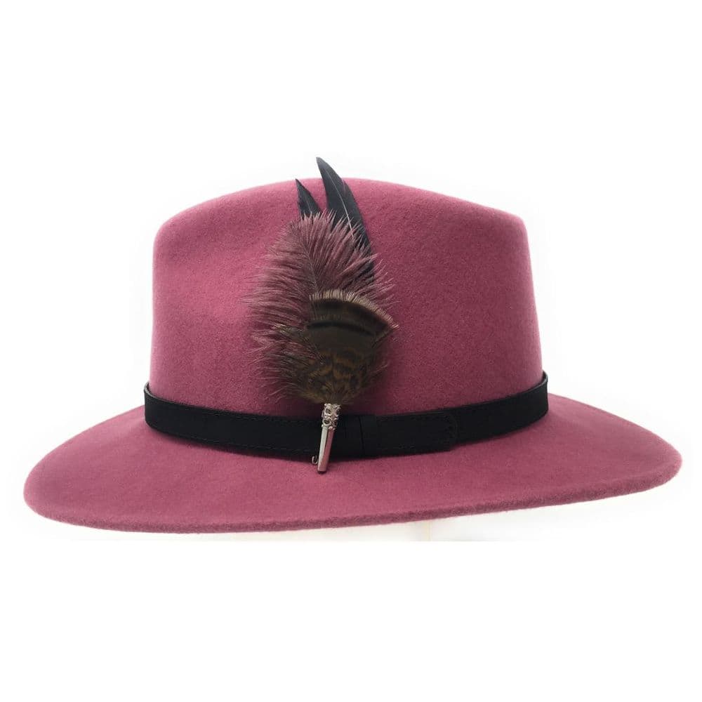 Fedora Hat with Leather Band and Country Feather Brooch Dusky Pink Daylesford