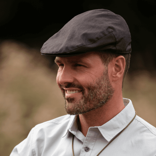 Flat Cap: Waxed Cotton, Showerproof - Brown, Navy Blue or Green