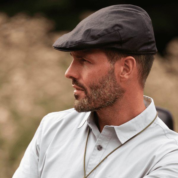Flat Cap: Waxed Cotton, Showerproof - Brown, Navy Blue or Green