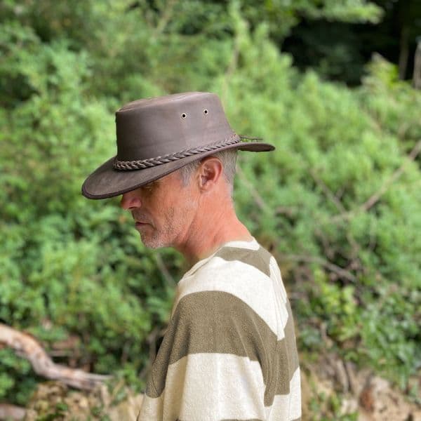 Foldable Leather Bush Hat with Chin Strap - Adventurer Dark Brown