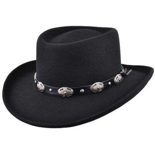 Gambler Cowboy Hat Black Wool Felt with Buckle Trim