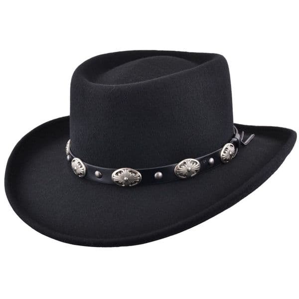 Gambler Cowboy Hat Black Wool Felt with Buckle Trim