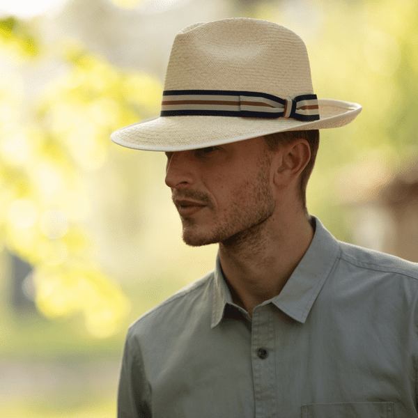 Genuine Authentic Toquila Straw Panama Hat Striped Band - Holborn Summer Trilby