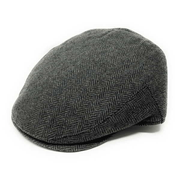 Green and Grey Herringbone Tweed Flat Cap