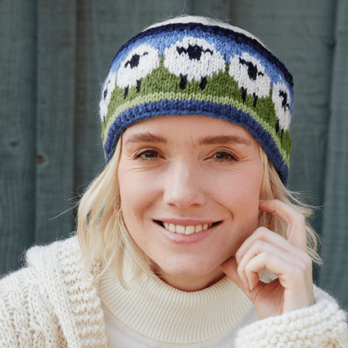 Green Blue Wool Headband - Flock of Sheep