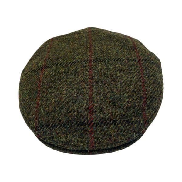 Green Check Herringbone Harris Tweed Flat Cap