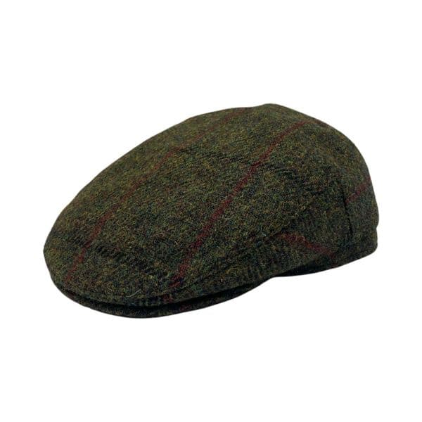 Green Check Herringbone Harris Tweed Flat Cap