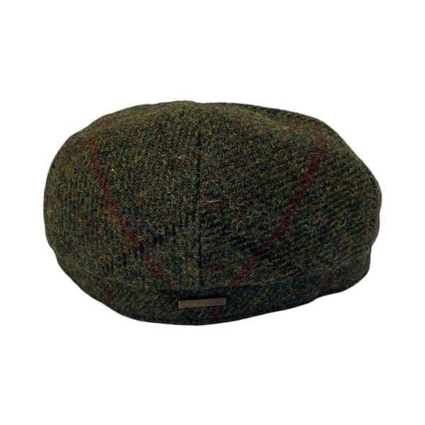 Green Check Herringbone Harris Tweed Flat Cap