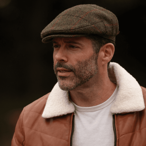 Green Check Herringbone Harris Tweed Flat Cap