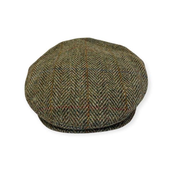 Green Herringbone Harris Tweed Flat Cap