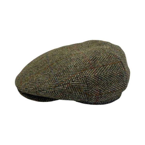 Green Herringbone Harris Tweed Flat Cap