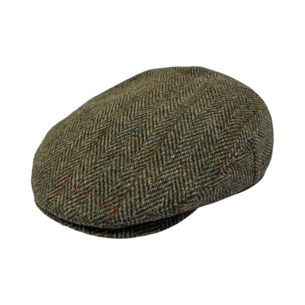 Green Herringbone Harris Tweed Flat Cap